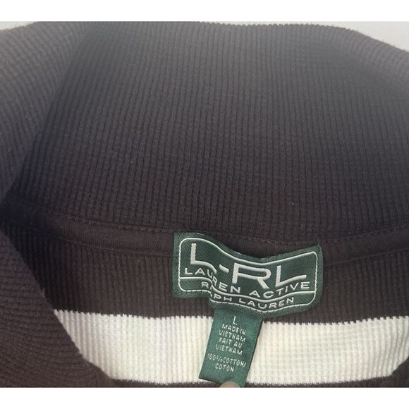 Ralph Lauren Active Ribbed Stripe Quarter Zip Polo Top L Brown Y2K Academia Prep - Picture 3 of 8